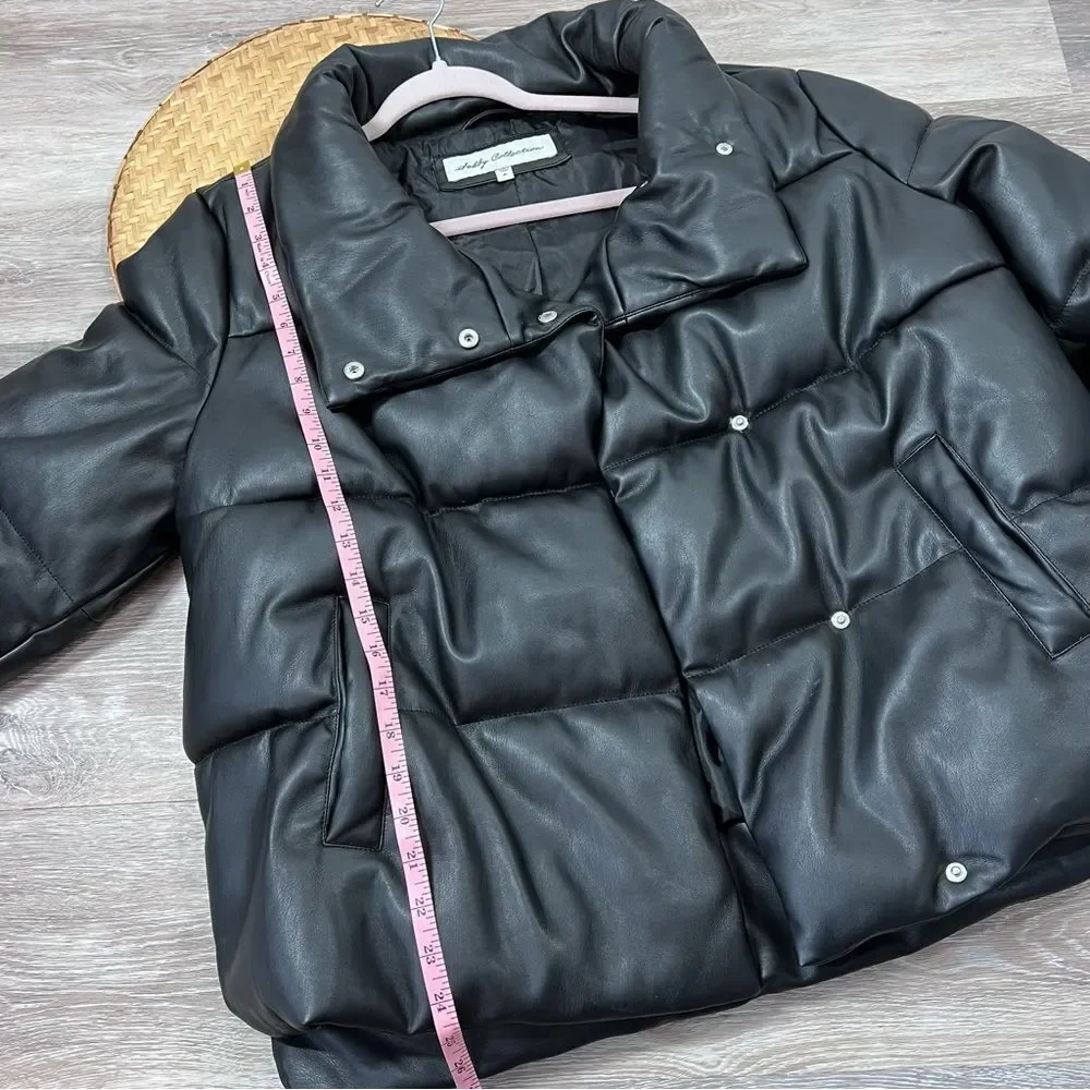 Black‎ faux leather puffer jacket - Picture 6 of 6